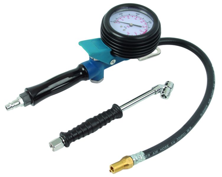 Inflator Gauge with Hose and Chuck - Bar and PSI