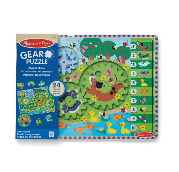 Melissa and Doug Animal Chase I-spy Wooden Gear Puzzle