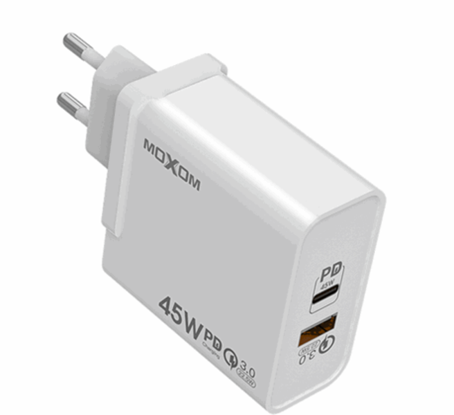 Moxom MX-HC98 45W Dual Port Fast Wall Charger - USB-C PD + USB-A QC3.0