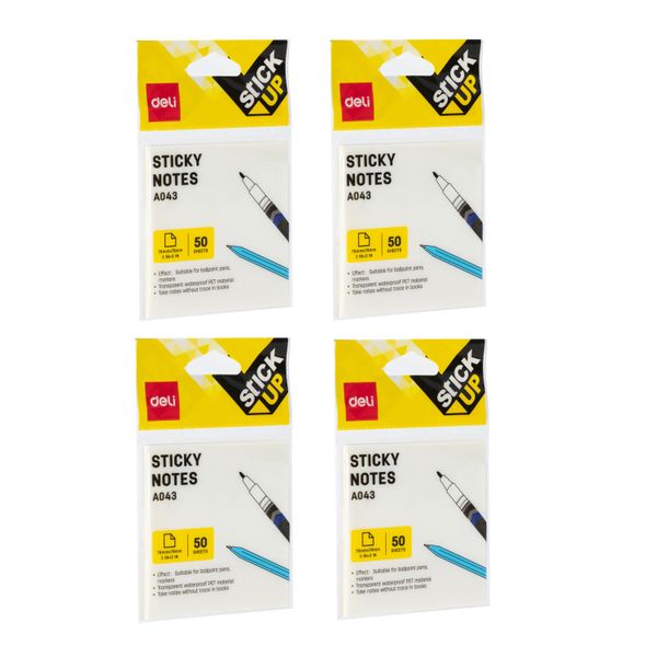 Deli Transparent Sticky Notes 76x76mm, 4x50 Sheets