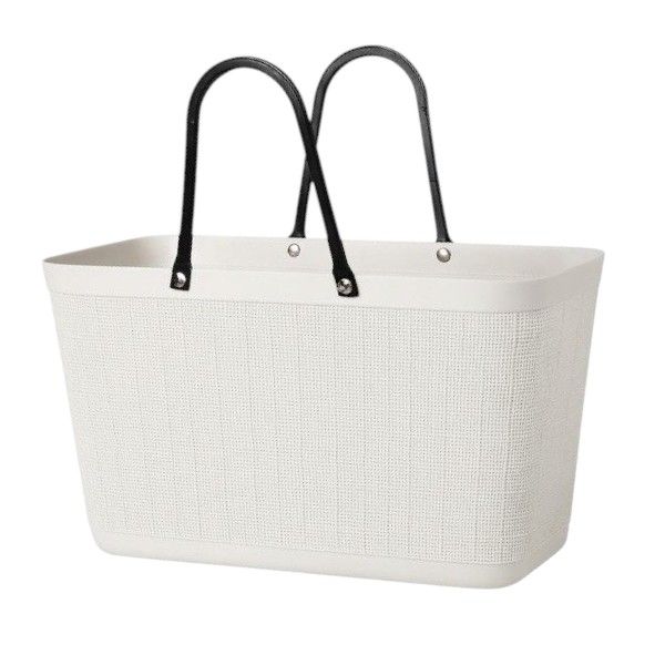 Woven-Style Shopping Tote Basket with Black Handles - White