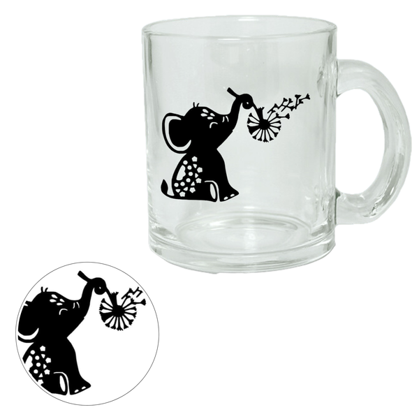 Elephant - Clear Glass Printed Mug &amp; Coaster Set