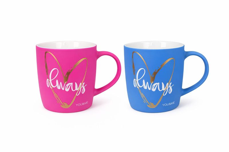 Always You &amp; Me His &amp; Hers Coffee Mug Set - Pink &amp; Blue Ceramic Mugs