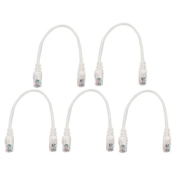5 PACK: 22cm Cat5e Flylead Ethernet Network Patch Cable: WHITE
