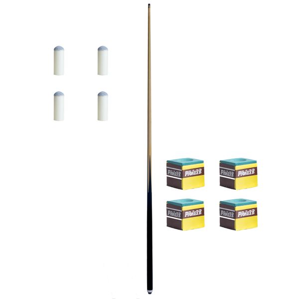 Standard Pool Cue with Replacement Tips &amp; Chalk Combo