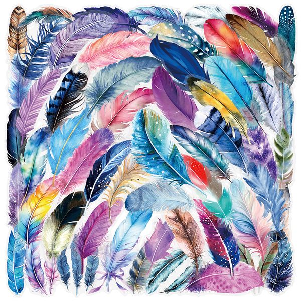 100 Pcs Transparency Feather Stickers PET Transparent Waterproof Sticker