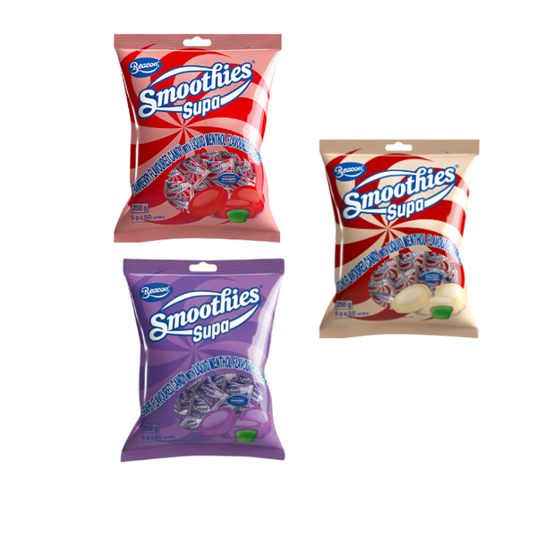 Smoothies Candy 50s - Assorted Pack of 3 | Grape, Strawberry &amp; Litchi