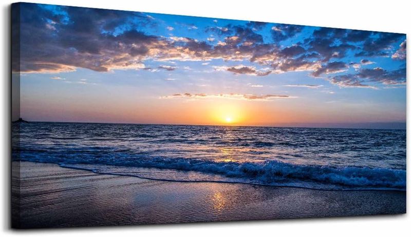 Moon Sea Blue, White Cotton Canvas cm Home Decor Wall Art