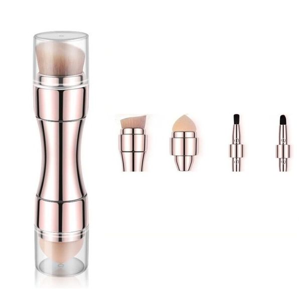 4 in 1 Makeup Brush, Retractable Travel Size rose gold brush