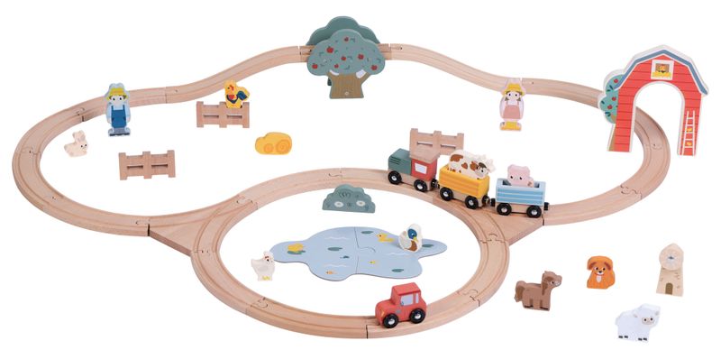 Wooden Educational Toy Farm Train Set - 43 Piece