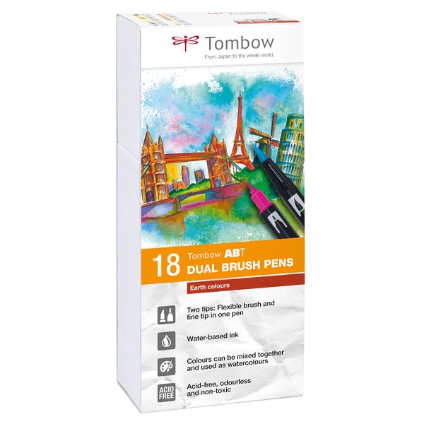Tombow ABT Dual Brush Pen 18pc Set, earth colours