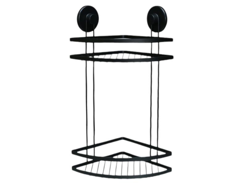 Bathroom Solutions Black Triangular 2 Tier Shower Rack with Suction Cup