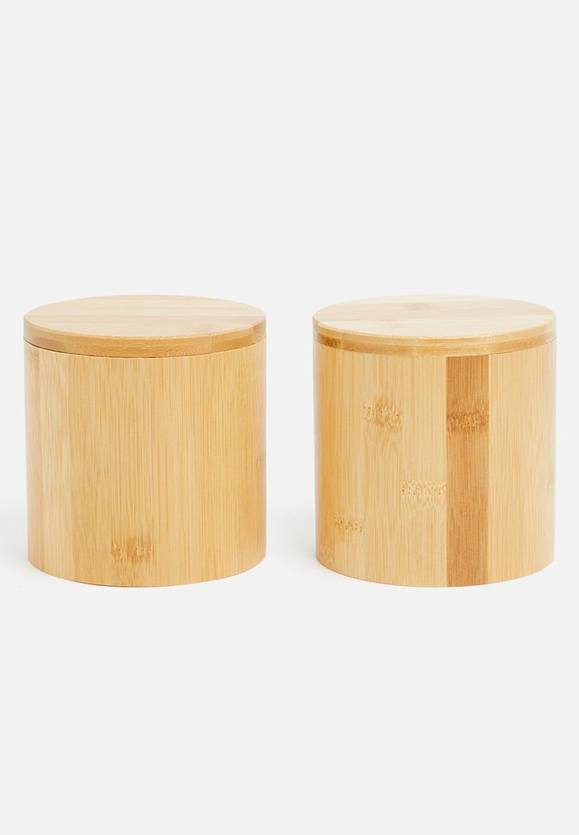 set of 3 canisters with bamboo base