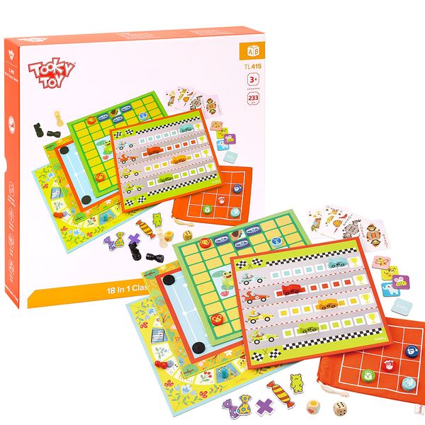 TookyToy 18-in-1 Classic Family Board Game Set