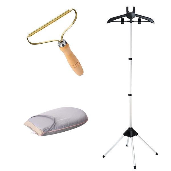 Foldable Garment Steamer Rack with Ironing Glove &amp; Lint Remover - Combo Pack