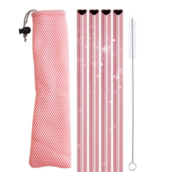 Heart Shaped Stainless Steel Reusable Straws with 1 Cleaning Brush