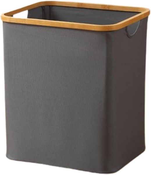 Folding Bamboo Frame Fabric Shelf Basket with Handles Laundry Hamper