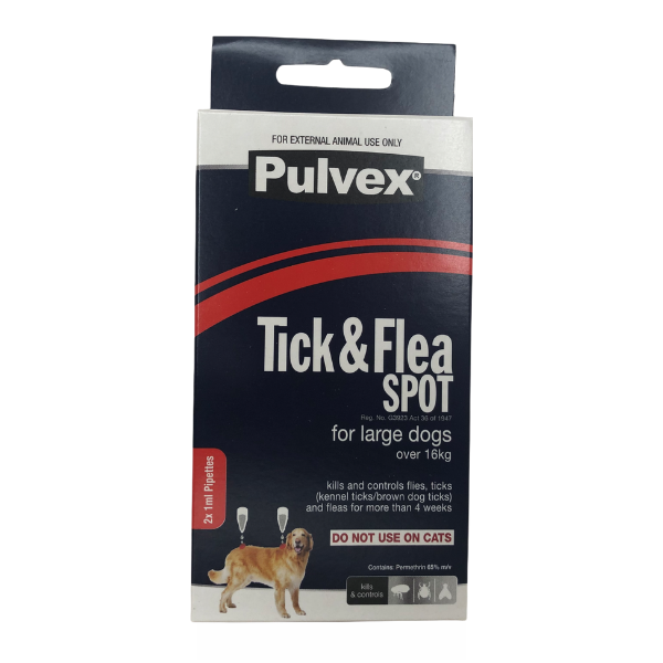 Pulvex Tick &amp; Flea Spot for Large Dogs over 16kg -2 x 1ml Pipette