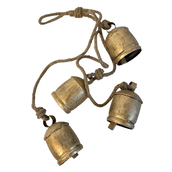 Cow Bells Cluster on Rope Lucky Cow Bells on Rope Wall Hanging 4Piece