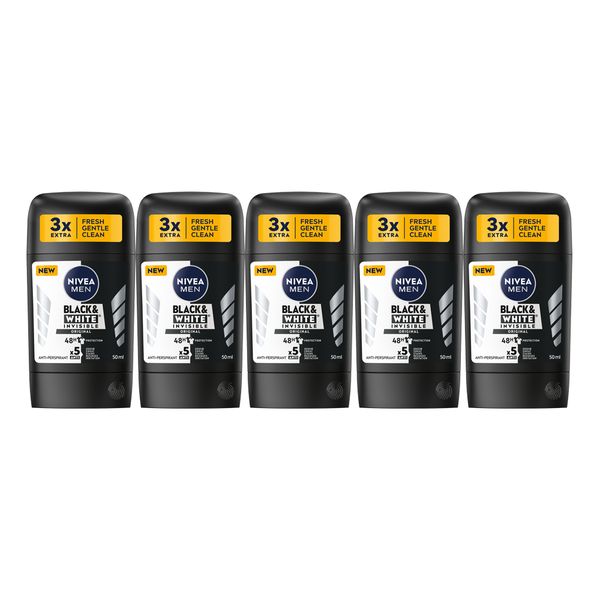 NIVEA MEN Black &amp; White Invisible Original Anti-perspirant Stick, 5x50ml