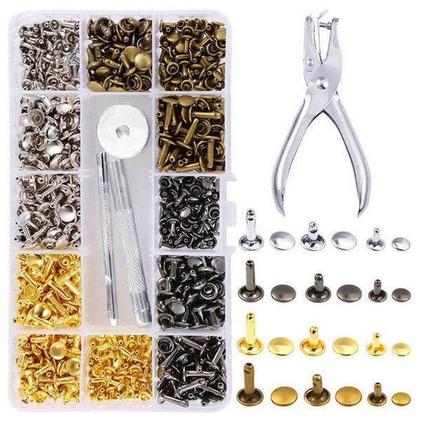 360 Sets Double Cap Rivet Leather Studs for Repairs, 3 Sizes and 4 Colors