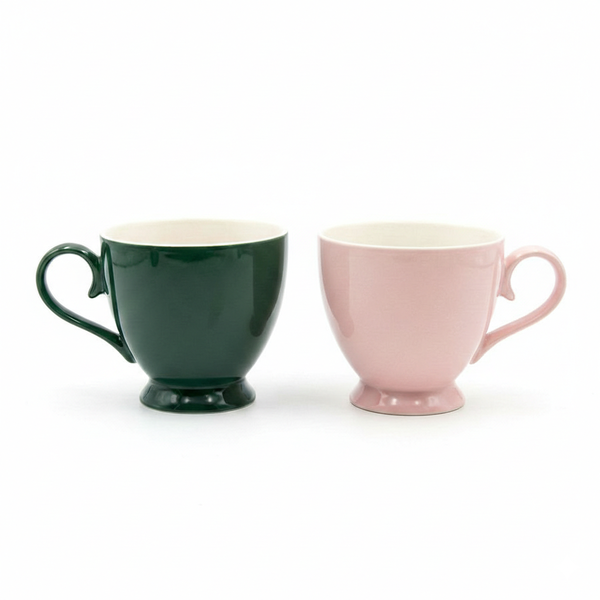 2-Pieces Glaze Ceramic Pedestal Coffee Mugs in Mixed Colors
