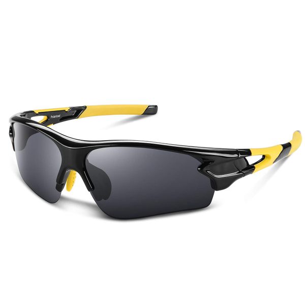 Polarized Sunglasses UV400 for Men/Women/Youth, Black Yellow Frame