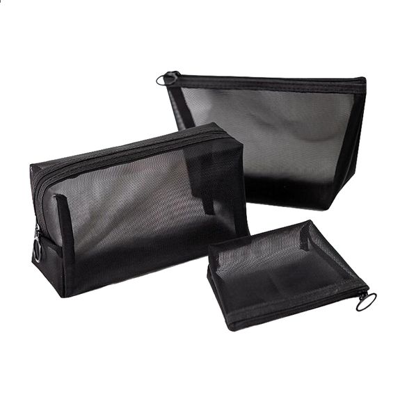 3 Piece Travel Black Transparent Mesh Women Cosmetic Storage Bag