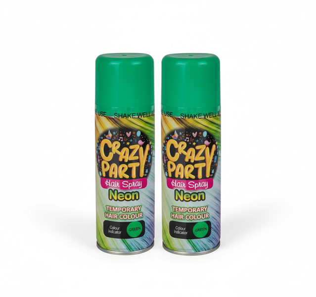 Crazy Party Neon Green Hair Spray - Temporary Colour for Parties - 2 Pack