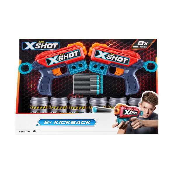 X-Shot Excel Double Kickback Blaster Combo Pack (8 Darts, 6 Cans)