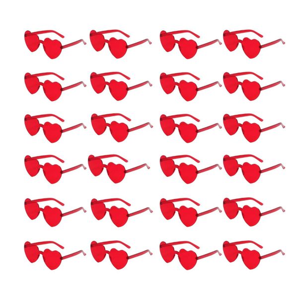 Volamor - 24 Pieces Trendy Heart Shaped Rimless Eyewear Sunglasses - Red