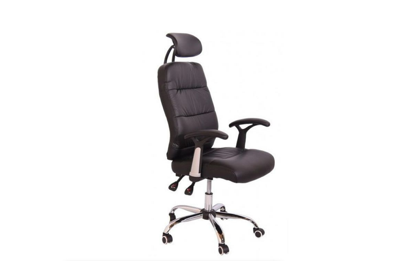Reclining Office Chair With Head and Arm Rest - Black