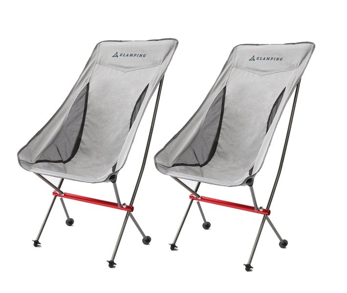 Glamping - Ultralight Portable High-Back Folding Camping Chair x 2 (Grey)