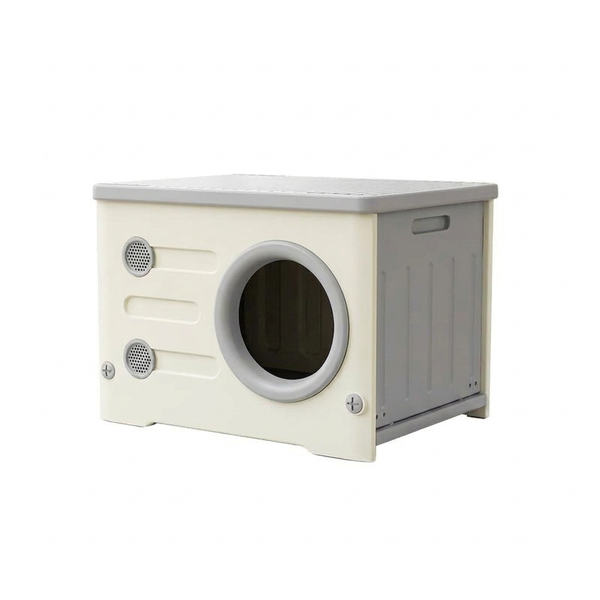 Foldable Plastic Outdoor &amp; Indoor Cat House (54x41x38cm) - Grey &amp; Cream