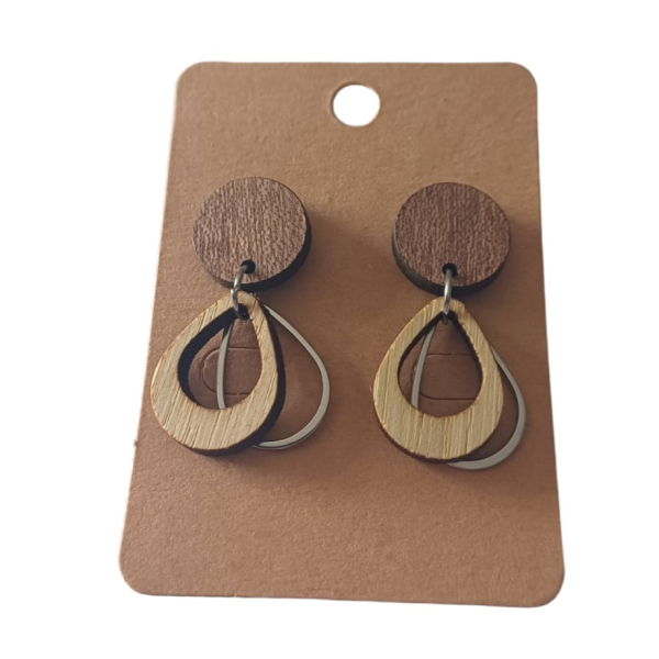 Stainless Steel, Wooden Earrings - BrownTeardrop