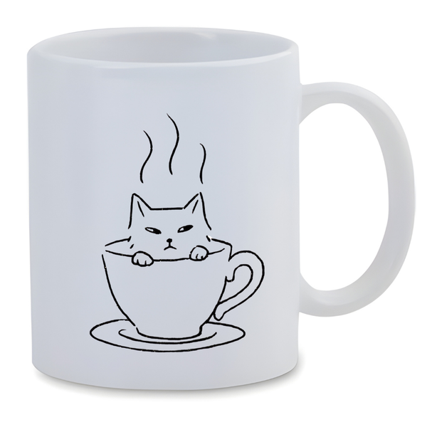 White Ceramic Mug 350ml - Sil Cat In A Mug