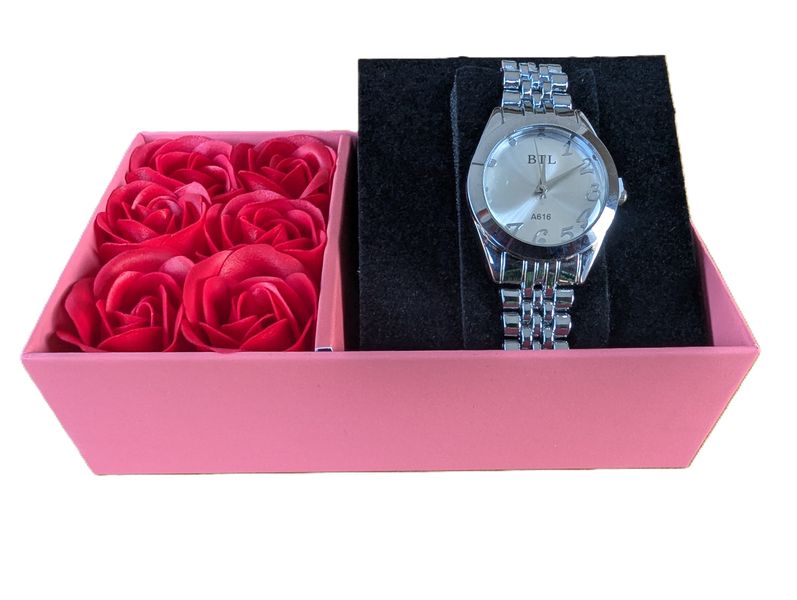 Women's Elegant Watch and Red Rose Gift Set