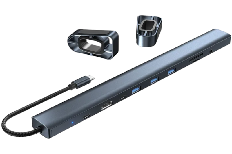 Multifunctional Laptop Adapter With Tilted Expansion Base - Grey