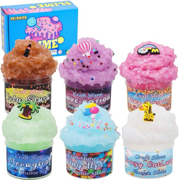 PEISKOS 6pcs Mini Slime Kit with Snow Rice Slime Toys for Kids Age 6+