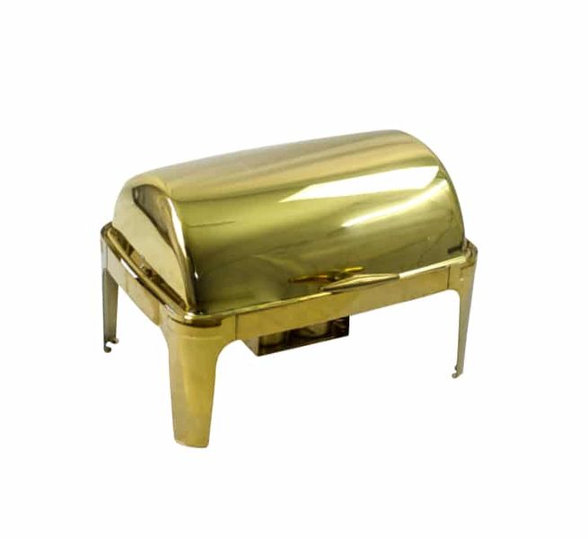 Chafing Dish 62x42x42cm Rectangular Plain with Roll Top Lid Gold