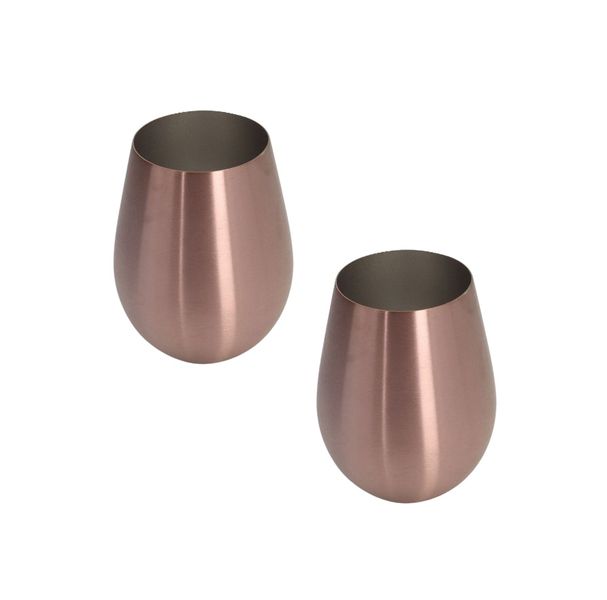 Set Travel 500ml Stemless Single Wall Stainless Steel Matte Glass Rose Gold
