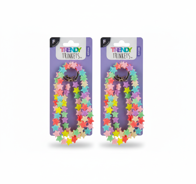 Stylish Key Chain with Star Beads and Faux Pearls - 2 Pack