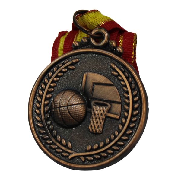Medal - Basketball Alloy Metal Medal with Ribbon - 50mm Diameter - Bronze