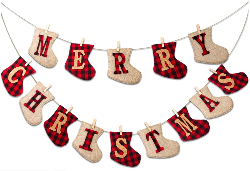 Christmas Stocking Burlap Banner Merry Christmas Bunting