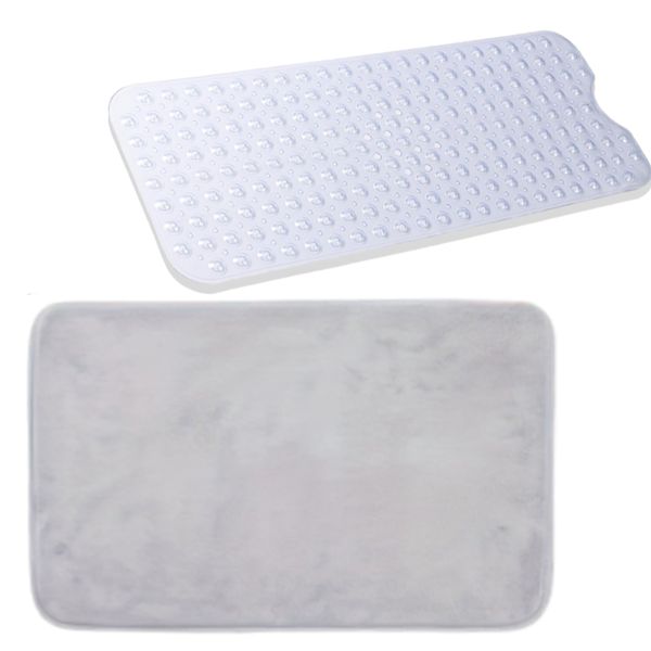 Memory Foam Bath Rugs &amp; Bathtub Mat Absorbent Non-Slip Bathroom Mats Set