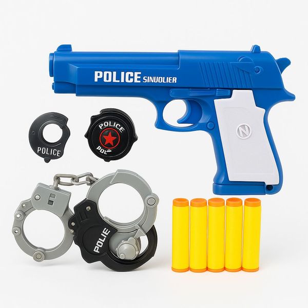 Kids Police Role Play Toy Gun Set with Handcuffs &amp; Foam Bullets