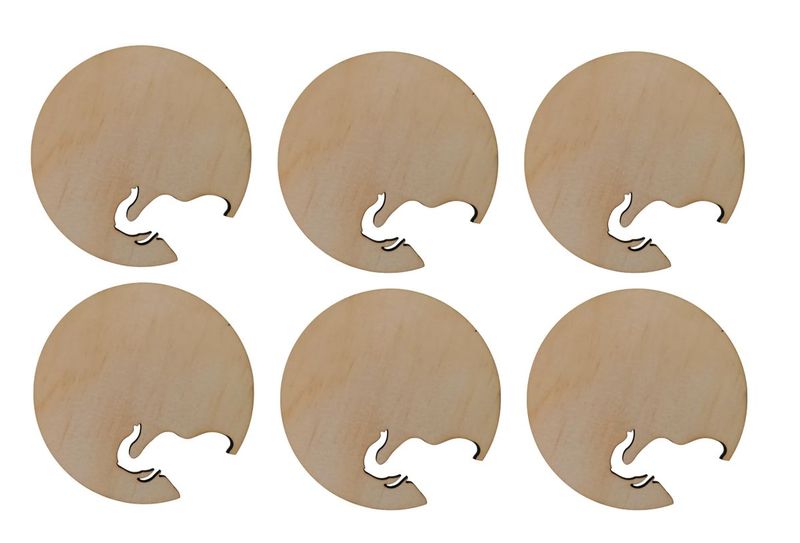 Wooden Elephant Cutout Cup Coasters - Set of 6