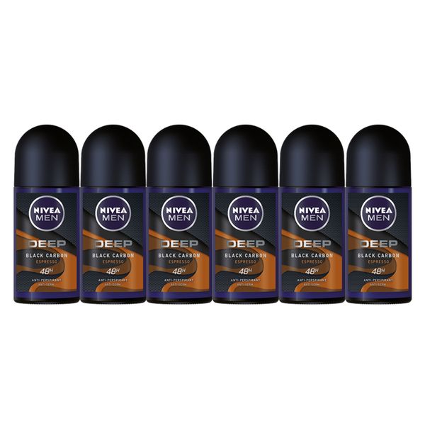 NIVEA MEN DEEP Espresso Anti-perspirant Roll-On Deodorant, 6x50ml