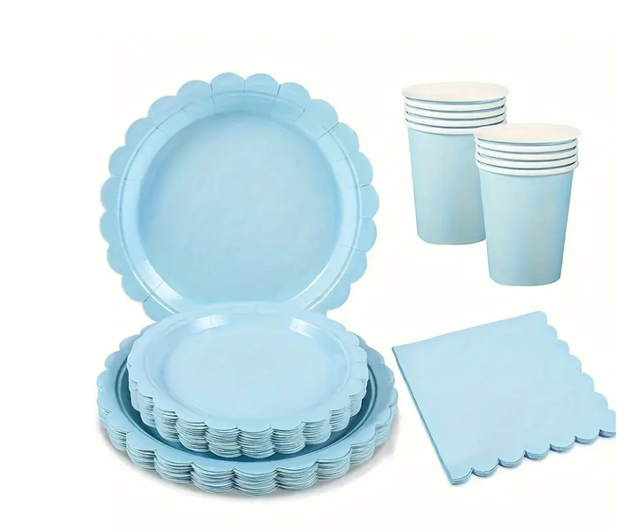 100PC Scallop Flower Design Edge Disposable Tableware Plate Cup Party