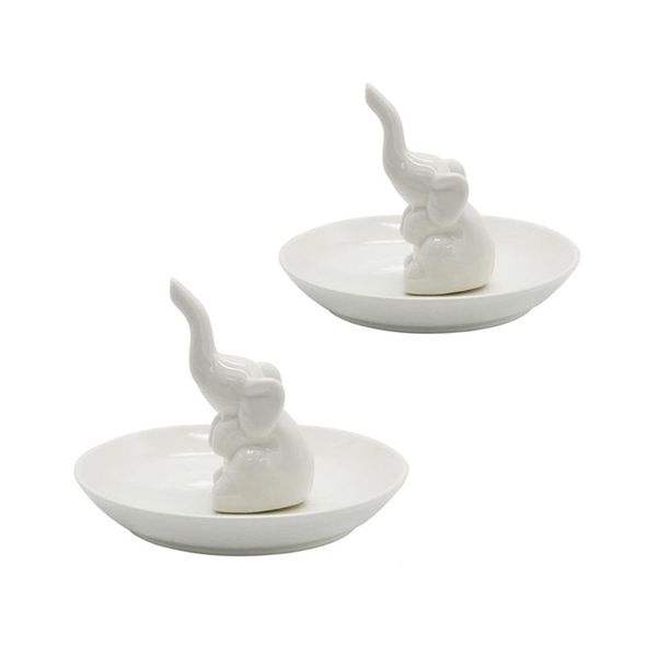 ALANES 2-Piece Elephant Ring Rack Holder Dish Home Decor Jewelry Organizer